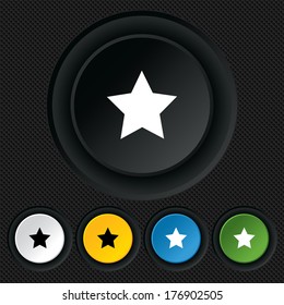 Star sign icon. Favorite button. Navigation symbol. Round colourful buttons on black texture. Vector