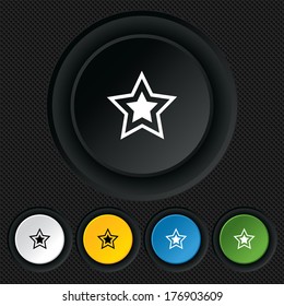 Star sign icon. Favorite button. Navigation symbol. Round colourful buttons on black texture. Vector