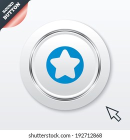 Star sign icon. Favorite button. Navigation symbol. White button with metallic line. Modern UI website button with mouse cursor pointer. Vector
