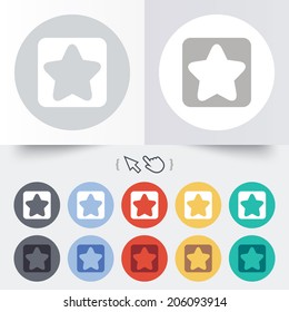 Star sign icon. Favorite button. Navigation symbol. Round 12 circle buttons. Shadow. Hand cursor pointer. Vector