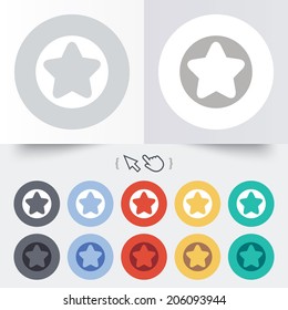 Star sign icon. Favorite button. Navigation symbol. Round 12 circle buttons. Shadow. Hand cursor pointer. Vector