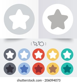 Star sign icon. Favorite button. Navigation symbol. Round 12 circle buttons. Shadow. Hand cursor pointer. Vector