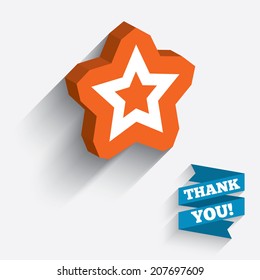 Star sign icon. Favorite button. Navigation symbol. White icon on orange 3D piece of wall. Carved in stone with long flat shadow. Vector
