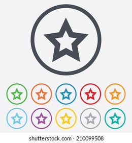 Star sign icon. Favorite button. Navigation symbol. Round circle buttons with frame. Vector