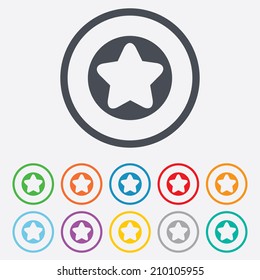Star sign icon. Favorite button. Navigation symbol. Round circle buttons with frame. Vector