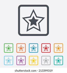 Star sign icon. Favorite button. Navigation symbol. Round squares buttons with frame. Vector