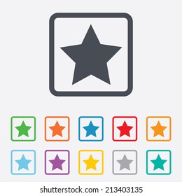 Star sign icon. Favorite button. Navigation symbol. Round squares buttons with frame. Vector