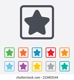 Star sign icon. Favorite button. Navigation symbol. Round squares buttons with frame. Vector