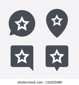 Star sign icon. Favorite button. Navigation symbol. Map pointers information buttons. Speech bubbles with icons. Vector