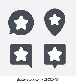 Star sign icon. Favorite button. Navigation symbol. Map pointers information buttons. Speech bubbles with icons. Vector