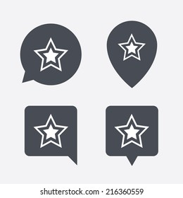 Star sign icon. Favorite button. Navigation symbol. Map pointers information buttons. Speech bubbles with icons. Vector
