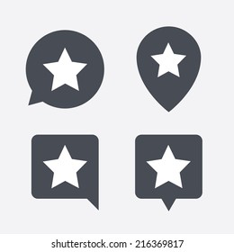 Star sign icon. Favorite button. Navigation symbol. Map pointers information buttons. Speech bubbles with icons. Vector