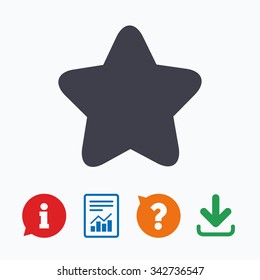 Star sign icon. Favorite button. Navigation symbol. Information think bubble, question mark, download and report.