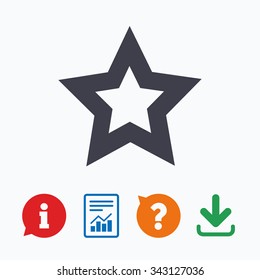 Star sign icon. Favorite button. Navigation symbol. Information think bubble, question mark, download and report.