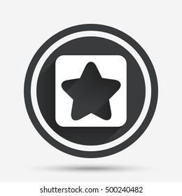 Star sign icon. Favorite button. Navigation symbol. Circle flat button with shadow and border. Vector
