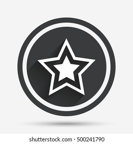 Star sign icon. Favorite button. Navigation symbol. Circle flat button with shadow and border. Vector