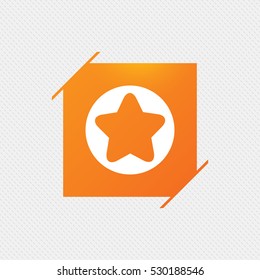 Star sign icon. Favorite button. Navigation symbol. Orange square label on pattern. Vector