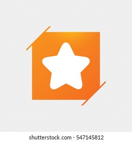 Star sign icon. Favorite button. Navigation symbol. Orange square label on pattern. Vector