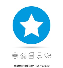 Star sign icon. Favorite button. Navigation symbol. Copy files, chat speech bubble and chart web icons. Vector