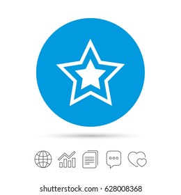 Star sign icon. Favorite button. Navigation symbol. Copy files, chat speech bubble and chart web icons. Vector