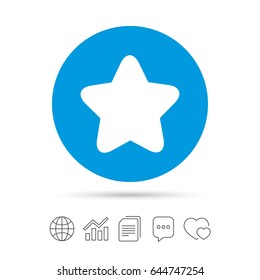 Star sign icon. Favorite button. Navigation symbol. Copy files, chat speech bubble and chart web icons. Vector