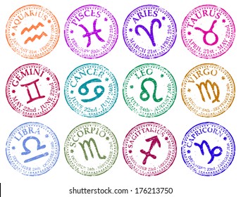 Star Sign Rubber Stamp Vector Illustrations