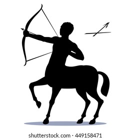 Star sign Sagittarius - the centaur, pulls a bow to shoot an arrow at a target. The symbol of the Zodiac horoscope constellation icon visible in the sky in December. Isolated, vector drawing.