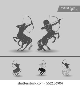 Star sign Sagittarius - the centaur, pulls a bow to shoot an arrow at a target. The symbol of the Zodiac horoscope constellation icon visible in the sky in December. Isolated, vector drawing.