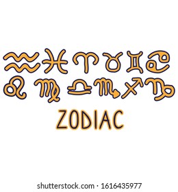 Star sign zodiac symbol set clip art. Mystic esoteric astrological sign. Magic horoscope illustration doodle in flat colour. Isolated spirituality vector EPS 10. 
