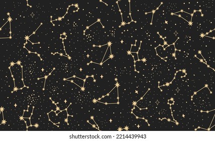 Star signs of the zodiac. vector illustration. Astrological drawing of the constellations. on a black background. Read the natal chart. Starry sky. magic illustration. Astrological forecast.