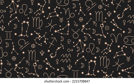 Star signs of the zodiac. vector illustration. Astrological drawing of the constellations. on a black background. Read the natal chart. Starry sky. magic illustration. Astrological forecast.