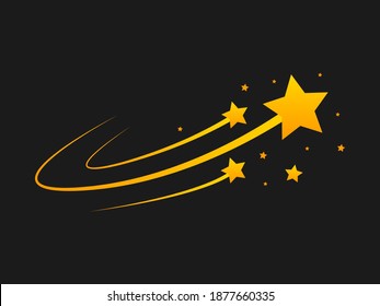 Star Silhouette of the falling of Comets, Meteorites, Asteroids, the sparks of fireworks. Vector design elements isolated on black background.