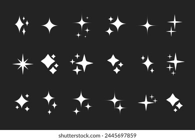 Star silhouette icon set, Shining star rays, Star cluster simple vector design elements isolate.