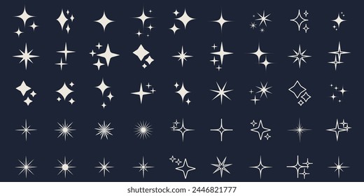 Conjunto de iconos de la silueta de la estrella, rayos brillantes de la estrella, Elementos de diseño de Vector simples del racimo de la estrella aislados.