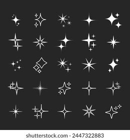 Sternsilhouetten-Icon-Set, Leuchtende Sternenstrahlen, Sternhaufen einfache Vektorgrafik Design-Elemente isolieren.