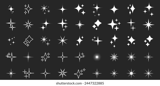 Conjunto de iconos de la silueta de la estrella, rayos brillantes de la estrella, Elementos de diseño de Vector simples del racimo de la estrella aislados.