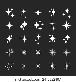 Star silhouette icon set, Shining star rays, Star cluster simple vector design elements isolate.