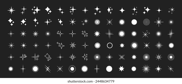 Star silhouette icon set, Shining star rays, Star cluster simple vector design elements isolate.