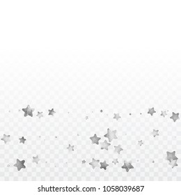 Star silver confetti. Glitter vector celebrate background. Silver sparkles and dots on black backdrop. Luxury invitation card template. Falling stars. Glitter background. 