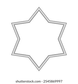 Star silver frame. Isolated luxury six pointed star silver grey border. Silver star frame mockup design element. Vector illustration.