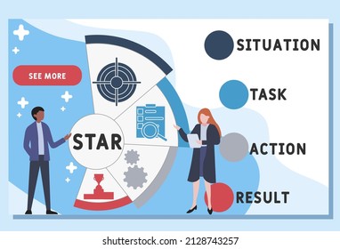 STAR - Situation, Task, Action, Result acronym. business concept background.  vector illustration concept with keywords and icons. lettering illustration with icons for web banner, flyer, landing pag