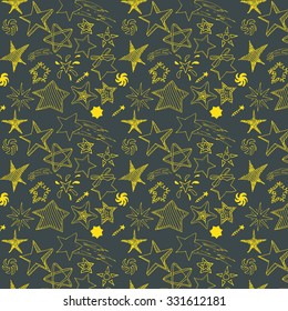 Star sketch Doodles seamless pattern, hand drawn vector illustration.