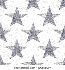 Star sketch Doodles seamless pattern, hand drawn vector illustration.