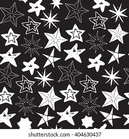 Star sketch Doodles seamless pattern, hand drawn vector illustration.