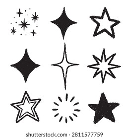 A star sketch set of black doodle icon on white background
