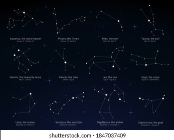 Star Constellations On A Date Star Sky Constellations Charts Dates Birth Stock Vector (Royalty Free)  1847037409 | Shutterstock