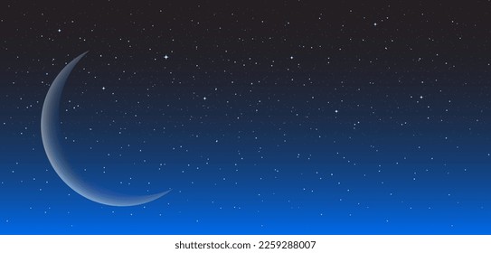 Cielo de estrellas con media luna. Fondo estrellado con luna. Patrón sin fisuras de estrellas amarillas en el espacio negro para impresión, papel pintado y tela. Papel de escritorio de bebé abstracto de oro. Diseñar textura galaxia. Vector.