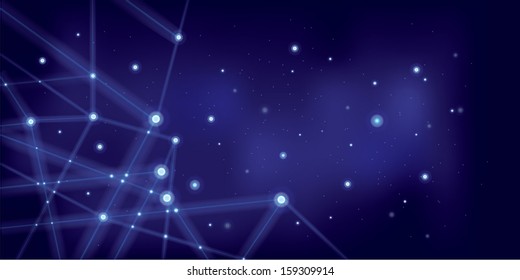 star sky with geometrical connections of stars on blue