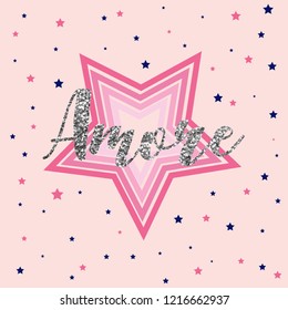 star slogan pink girl tee illustration art vector 