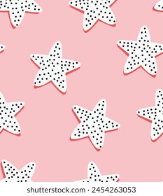 Star with small dots pink background seamless pattern all over print graphic vector artwork